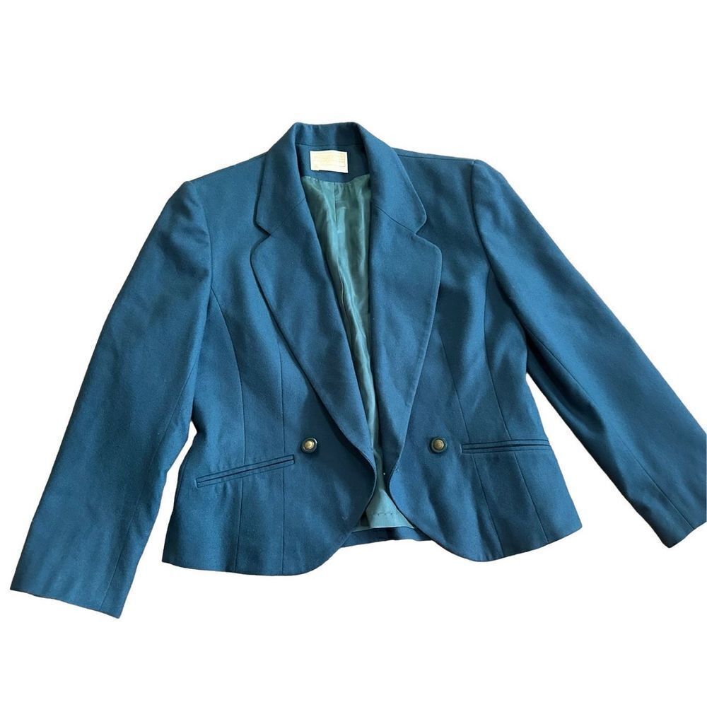 Pendleton Teal 100% Virgin Wool Short Blazer womens Sz 6 1 button closur…